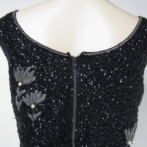 VTG 60s Hand Beaded M Floral Mod Glam Cocktail Party Wool MCM Shell Top Black - Picture 7 of 11